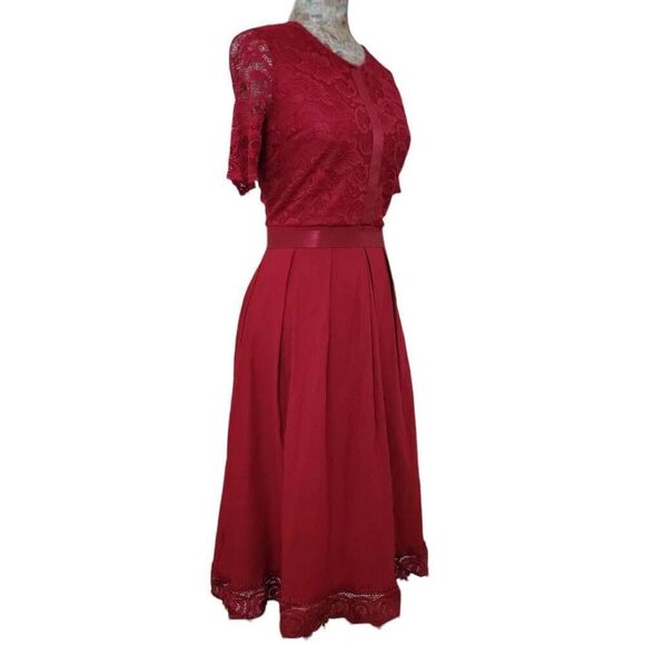 Red Lace Wedding Homecoming Casual Evening Cocktail Party Dress Designer - Picture 6 of 16